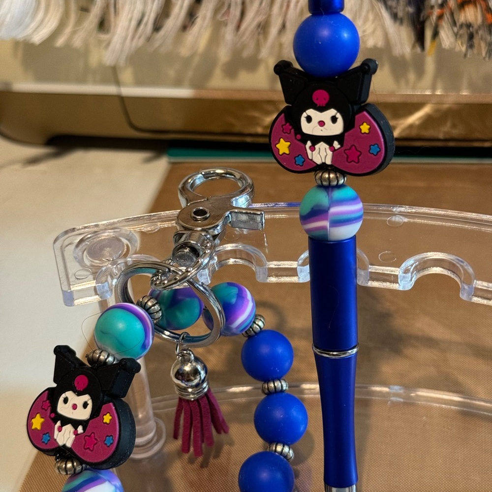 Silicone beaded  keychain and pen set